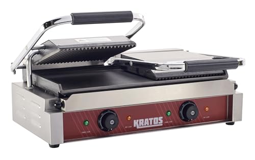 Commercial Panini Sandwich Grill Grooved Top w (Large w/ Smooth & Grooved Plates)