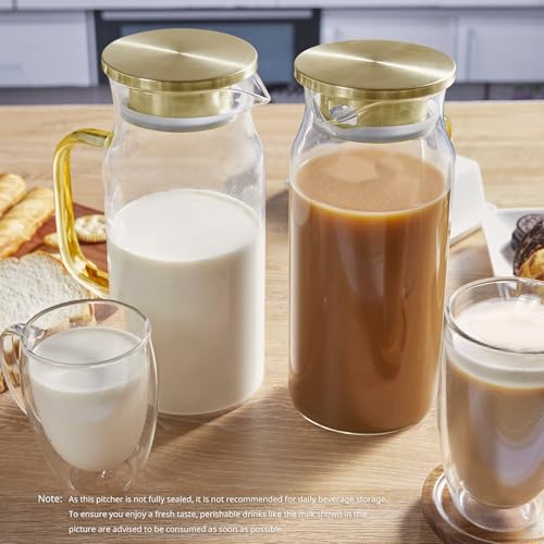 2 Liter 68 oz Gold Glass Pitcher with Lid and Handle (Gold / 68 Ounces)