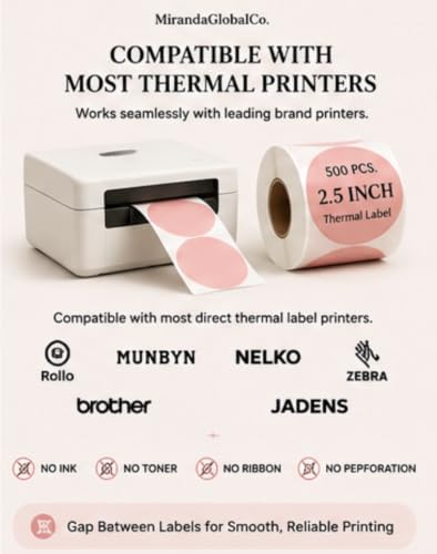 2.5 inch Pink Round Thermal Sticker Roll (Pink)