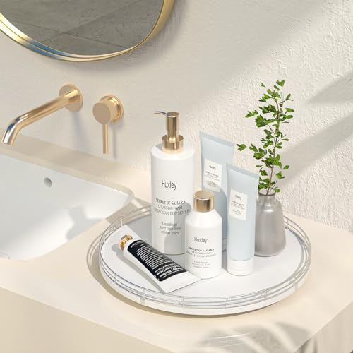13 Inch Oak Lazy Susan Vanity Tray with Silver Metal Rail (Sliver White / 13)