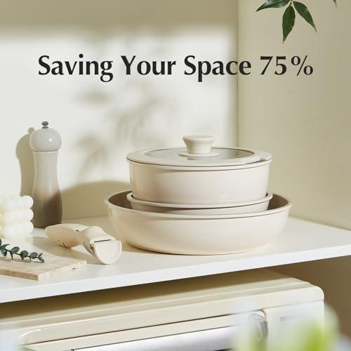 Ceramic Pots and Pans Set Non Stick (Beige White)