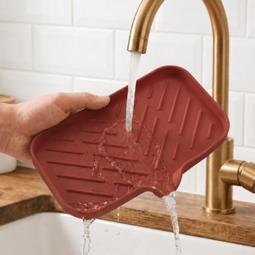 Silicone Soap Dish with Drain Spout (Red / M(9.6"×5.3"))