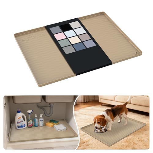 Waterproof Silicone Under Sink Mat 25'' x 19'' Shelf Liner for Kitchen and Bathroom (Khaki / 19"W x 25"L)