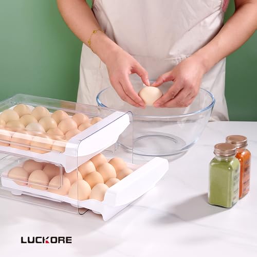 2 Tier Egg Holder for Fridge Container for 40 Eggs with Drawer