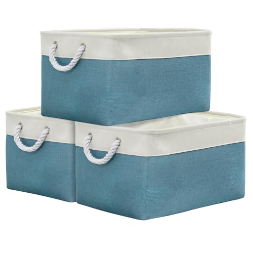 Storage Baskets for Organizing (White And Green / 3PCS/X Large -17.7Lx13.8Wx9.8H)
