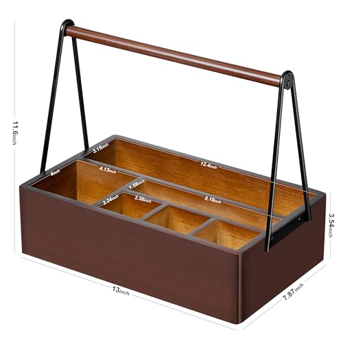 Silverware Caddy with Handle Acacia Wood Utensil Holder Paper Plate Holder (Acacia Wood)