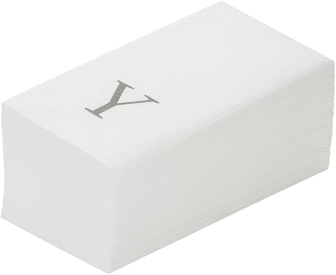 Luxenap 15.8 X 7.9 Inch Linen-Feel Guest Towels, 50 Lettered Hand Towels - Silver Letter 'Y', Sans Serif Font, White Paper Dinner Napkins, airlaid, For Restrooms And Tables - Restaurantware