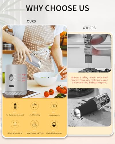 Gravity Electric Salt and Pepper Grinder Set with 2 (Rechargeable / Silver Variable Speeds)