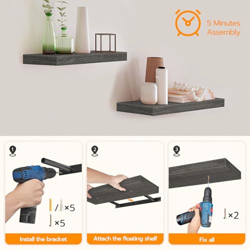 Floating Shelves for Wall (Charcoal Gray / 15.7 Inches)