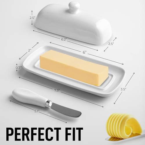 Ceramic Butter Dish with Lid For Countertop & Stainless Steel Knife
