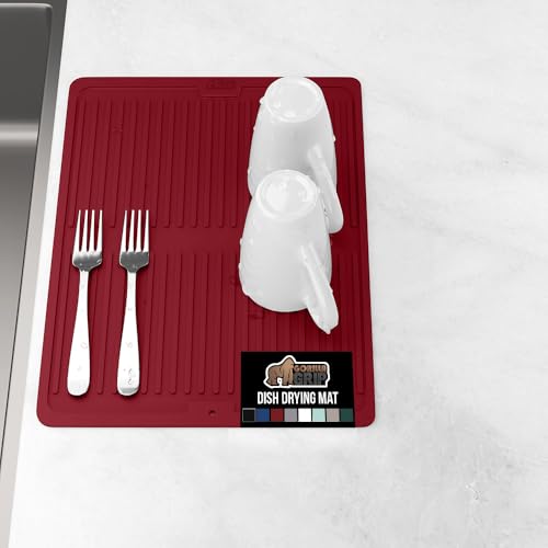 Patented BPA Free Silicone Dish Drying Mat (13" x 11" / Silicone / Red)
