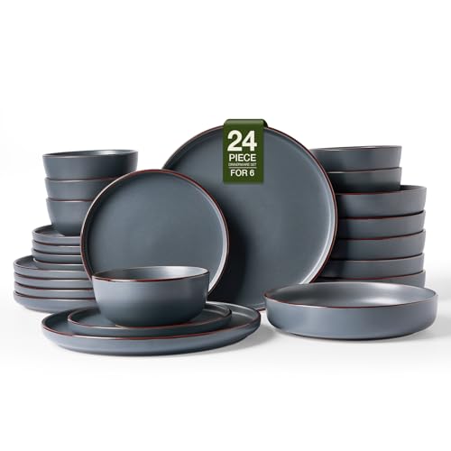 Mercury 24 Piece Dinnerware Set with Pasta Bowls (Charcoal / Service for 6 (Include Pasta Bowls))