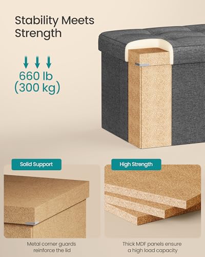 30 Inches Folding Storage Ottoman Bench (Dark Gray / 15"D x 30"W x 15"H (without Flipping Lid))