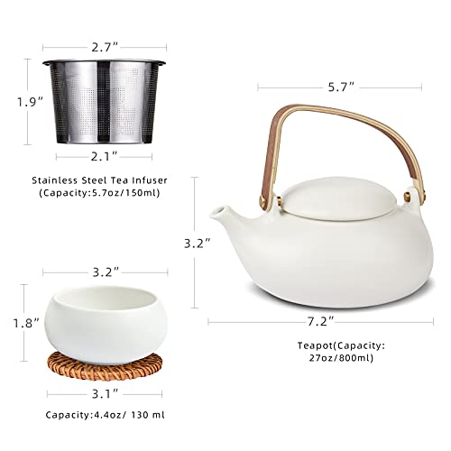 Japanese Tea Set with 4 Cups (03-White Teapot/4 Cups)