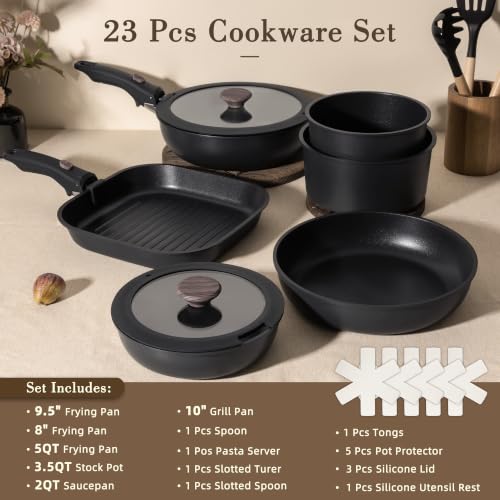 23 Pcs Pots and Pans Set Non Stick (Black / 23 Piece)