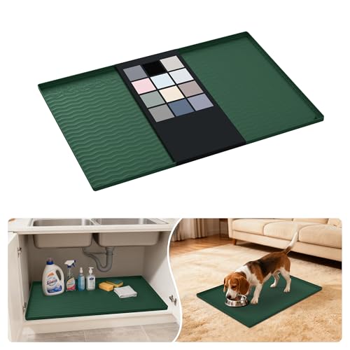 Waterproof Silicone Under Sink Mat 28'' x 22'' Shelf Liner for Kitchen and Bathroom (Green / 22"W x 28"L)