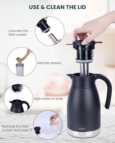 Stainless Steel Thermal Coffee Carafe Lid With Tea Infuser (black lid / universal)