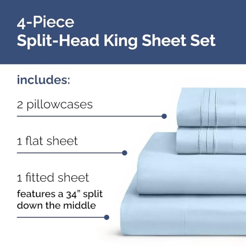Flex Top Split Head King 4 Piece Sheet Set (21 - Baby Blue / Split Head/Flex Top)