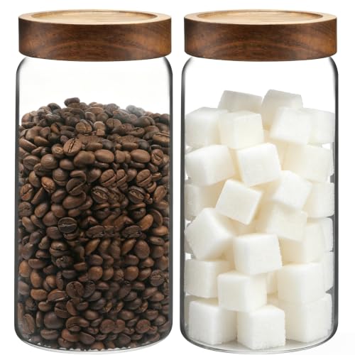 Glass Jar with Screw Top Lid 37oz Borosilicate Glass Spice Jars Seasoning Containers Kitchen Glass Food Storage Canisters for Pantry Liquid Tea Bath Salts Fermenting (2×1100ml(37oz))