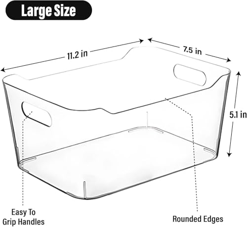 Clear Plastic Storage Bins for Kitchen Organization or Pantry Organizers and Storage (Large)