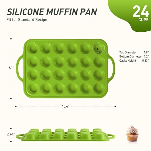 24 Cups Silicone Muffin Pan with Metal Reinforced Frame Cupcake Tray Egg Mold Great Grandma Christmas Xmas Birthday Mother Gifts Ideas Grandmother Gigi Granny Nana Glamma Mawmaw Yaya AAbuelita Mamaw (1pc: 24-Cup Mini / Green)