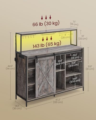 Coffee Bar Buffet Cabinet with LED Light and Power Outlet (With Power Outlet and Light / 14.2"D x 47.2"W x 44.9"H / Maple Gray)