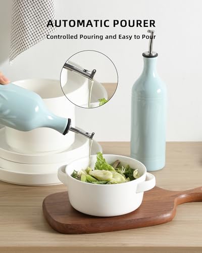 Sweejar Large Ceramic Olive Oil Dispenser Bottle (Light Blue / 24 oz, Set of 1)