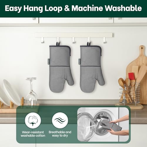 Heat Resistant 500°F Kitchen Oven Mitts 2 (Gray)
