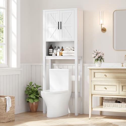23.6 Inches Wide Toilet Rack with Over The Toilet Storage Cabinet (White 23.6"w)