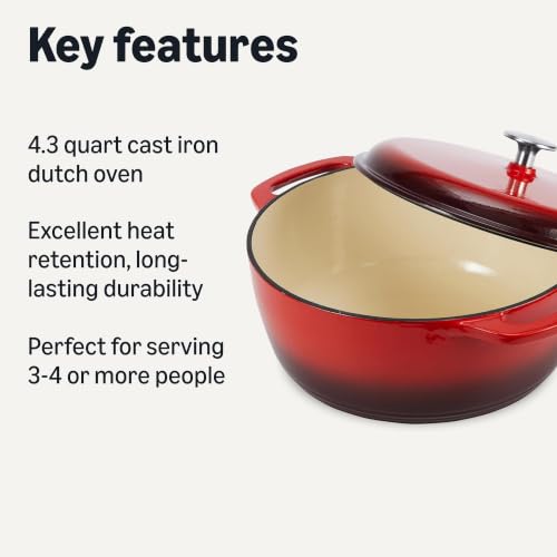 Enameled Cast Iron Dutch Oven Pot with Lid (Red / 4.3-Quart)
