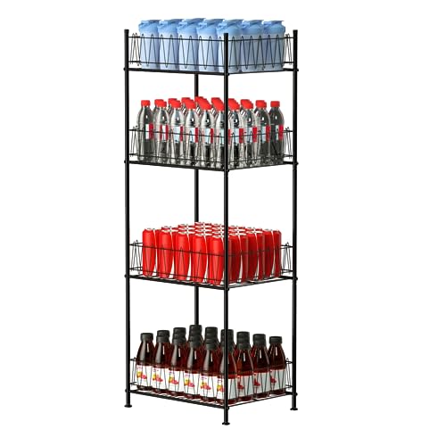 Water Bottle Organizer 4 Tier FreeStanding Water Bottle Holder Storage Rack Floor Metal Drink Soda Can Organizer for Pantry Kitchen Food Storage