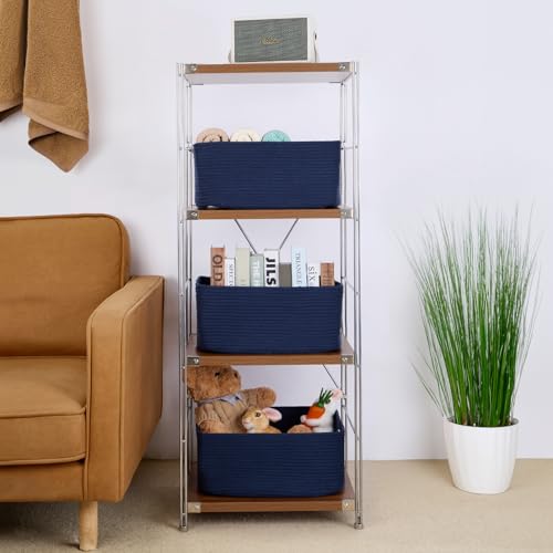Large Storage Baskets for Shelves (3pcs-L17×W13×H7.5" / Navy Blue)