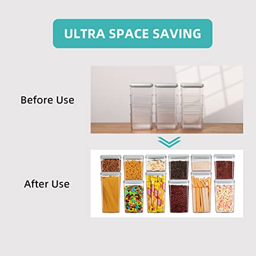 Pop Airtight Food Storage Containers with Lids for Kitchen Pantry Organizing Stackable Container for Cereal Snack Flour Sugar Coffee Spaghetti (12 Pcs Set)
