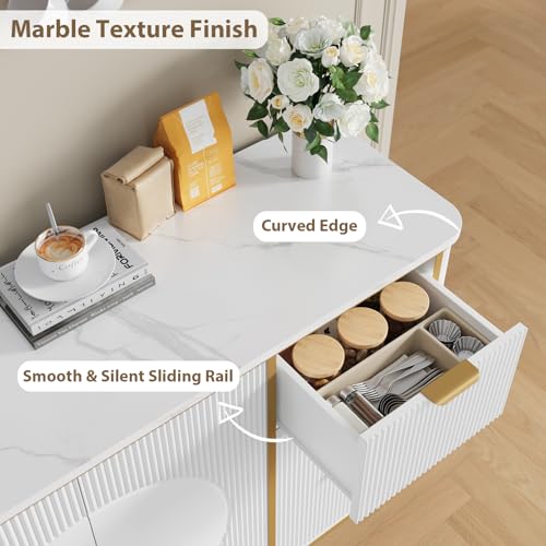 47.3" Modern Buffet Cabinet with Storage (White-3draws)