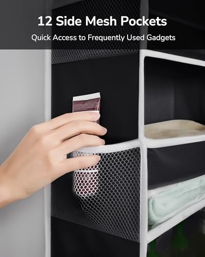 2Pack Over The Door Organizer with 6 Large Pockets 12 Side Pockets Door Hanging Organizer Black Door Hanging (Black / 2 Pack-6 Tier)