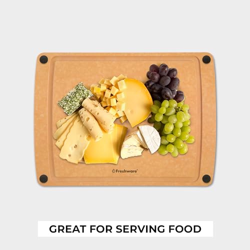 Wood Cutting Board for Kitchen (15" x 11.25" [Groove] [Natural Slate] / 15"L x 11.3"W)