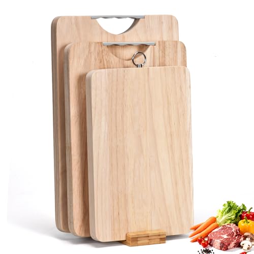 Wooden Cutting Board Set of 3 with Holder Maple Chopping Boards for Kitchen (15"L x 10.2"W)