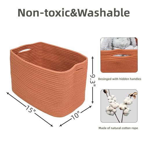 Woven Cotton Rope Storage Baskets 15x10x9.3" 3 Pack Rust (Rust)
