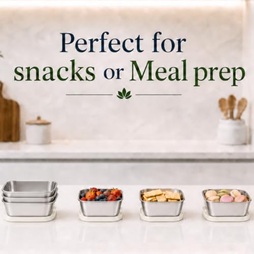 Flexibento Stainless Steel Snack Container Set with Silicone Lids (A-Vanilla Set of Two: 2*14 OZ)