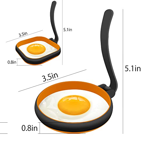 Silicone Egg Rings For Egg Mcmuffins Maker (2Pcs Round+2Pcs Square / Black)