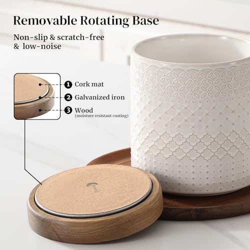 360° Rotating Extra Large Cooking Utensil Holder (White Embossed / 7.6 Inch)