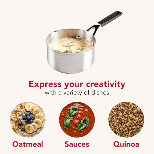 Stainless Steel Induction Sauce Pan with Pour Spouts (Brushed Stainless Steel / 1 Quarts)
