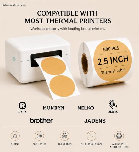 2.5 inch Kraft Tan Round Thermal Sticker Roll (Kraft)