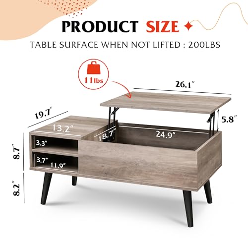 Lift Top Coffee Table with Hidden Storage (Greige / 39" with Shelf)