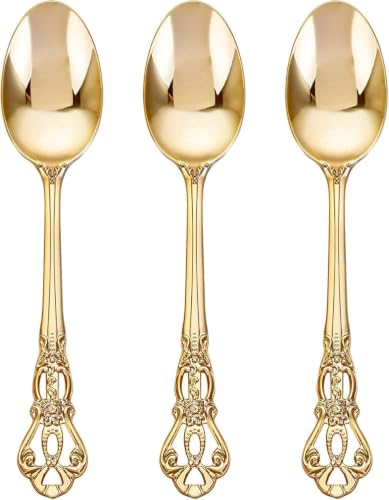 75PCS Gold Plastic Spoons 8.1inch Vintage Soup Spoons for Parties (75-Gold / Spoons)