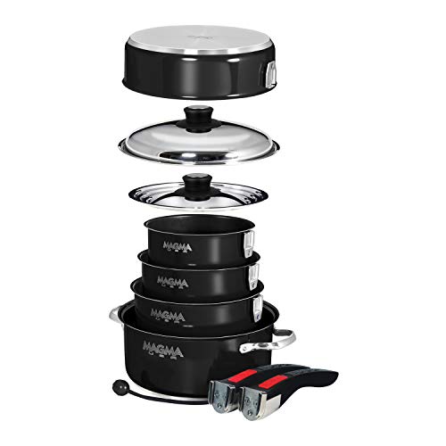 A10-366-JB-2-IND 10 Pc Stainless Steel NonStick Nesting Cookware Set (Jet Black / 10 Piece, Non-stick)