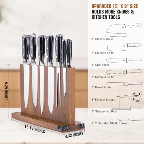 15.2" Extra Large Magnetic Knife Block with Dual Sharpeners (15.2 x 9 Inches)
