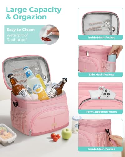 Lunch Box for Men Women Insulated Lunch Tote Cooler Bag Lunchbox (Pink / Large)