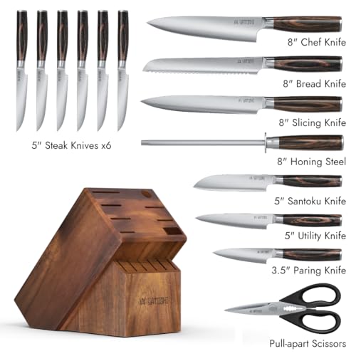 Yatoshi 15 Piece Knife Block Set (Acacia / 15-Piece)