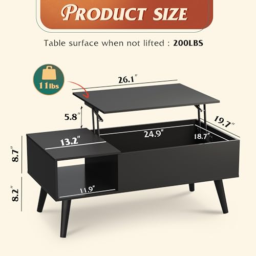 Lift Top Coffee Table with Hidden Storage (Aged Black / 39")